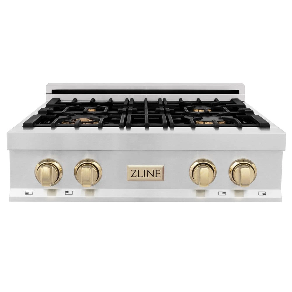 ZLINE Autograph Edition 30 In. Legacy Gas Rangetop With 4 Burners And Porcelain Cooktop In Stainless Steel With Polished Gold Accents (RTZ-30-G)(Zline Autograph Edition 30 Legacy Gas Rangetop Stainless Steel Gold Rtz 30 G) 1 ZLINE Autograph Edition 30 In. Legacy Gas Rangetop With 4 Burners And Porcelain Cooktop In Stainless Steel With Polished Gold Accents (RTZ-30-G)(Zline Autograph Edition 30 Legacy Gas Rangetop Stainless Steel Gold Rtz 30 G)