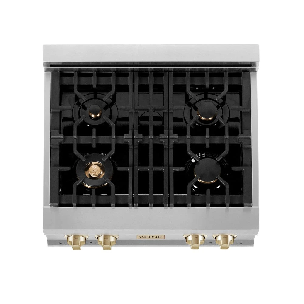 ZLINE Autograph Edition 30 In. Legacy Gas Rangetop With 4 Burners And Porcelain Cooktop In Stainless Steel With Polished Gold Accents (RTZ-30-G)(Zline Autograph Edition 30 Legacy Gas Rangetop Stainless Steel Gold Rtz 30 G) 5 ZLINE Autograph Edition 30 In. Legacy Gas Rangetop With 4 Burners And Porcelain Cooktop In Stainless Steel With Polished Gold Accents (RTZ-30-G)(Zline Autograph Edition 30 Legacy Gas Rangetop Stainless Steel Gold Rtz 30 G) - Image 5