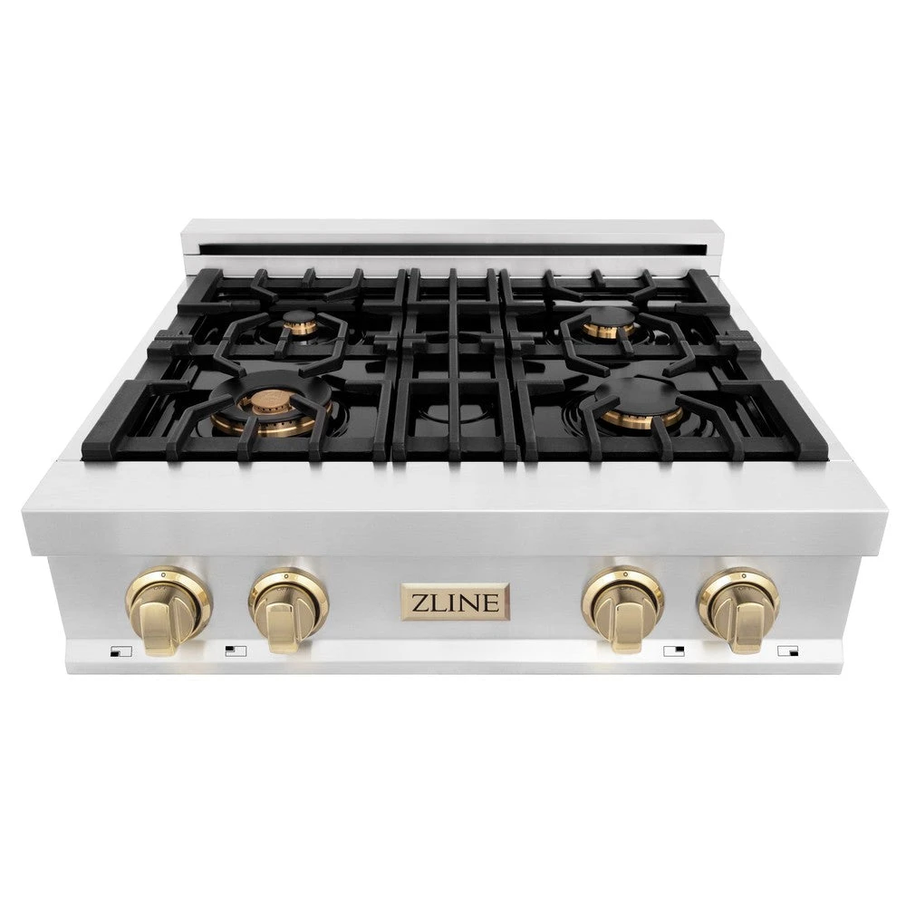 ZLINE Autograph Edition 30 In. Legacy Gas Rangetop With 4 Burners And Porcelain Cooktop In Stainless Steel With Polished Gold Accents (RTZ-30-G)(Zline Autograph Edition 30 Legacy Gas Rangetop Stainless Steel Gold Rtz 30 G) 4 ZLINE Autograph Edition 30 In. Legacy Gas Rangetop With 4 Burners And Porcelain Cooktop In Stainless Steel With Polished Gold Accents (RTZ-30-G)(Zline Autograph Edition 30 Legacy Gas Rangetop Stainless Steel Gold Rtz 30 G) - Image 4