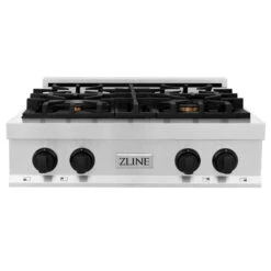 ZLINE Autograph Edition 30 In. Legacy Gas Rangetop With 4 Burners And Porcelain Cooktop In Stainless Steel With Matte Black Accents (RTZ-30-MB)(Zline Autograph Edition 30 Legacy Gas Rangetop Stainless Steel Matte Black Rtz 30 Mb)