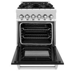 ZLINE 24 In. 2.8 Cu. Ft. Legacy Dual Fuel Range With 4 Burner Gas Cooktop And Electric Convection Oven In Stainless Steel And Black Matte Door (RA-BLM-24)(Zline 24 Legacy Dual Fuel Range Stainless Steel Black Matte Ra Blm 24) -Induction Cooktop Store zline professional stainless steel range RA BLM 24 front open b0a4b2f6 71f9 4304 b6f5 042045b08b21