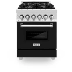 ZLINE 24 In. 2.8 Cu. Ft. Legacy Dual Fuel Range With 4 Burner Gas Cooktop And Electric Convection Oven In Stainless Steel And Black Matte Door (RA-BLM-24)(Zline 24 Legacy Dual Fuel Range Stainless Steel Black Matte Ra Blm 24) -Induction Cooktop Store zline professional stainless steel range RA BLM 24 front dfad8f0e 65eb 4d52 b625 7c6b1abcd5de