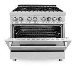 ZLINE 36 In. 4.6 Cu. Ft. Legacy Dual Fuel Range With Gas Cooktop And Electric Convection Oven In Stainless Steel With 6 Brass Burners (RA-BR-36)(Zline 36 Legacy Dual Fuel Range Stainless Steel Brass Burners Ra Br 36) 23 ZLINE 36 In. 4.6 Cu. Ft. Legacy Dual Fuel Range With Gas Cooktop And Electric Convection Oven In Stainless Steel With 6 Brass Burners (RA-BR-36)(Zline 36 Legacy Dual Fuel Range Stainless Steel Brass Burners Ra Br 36) -Induction Cooktop Store zline professional stainless steel range RA BR 36 front half open f8a31466 fe45 44ac 8b7b 3304ef545c69