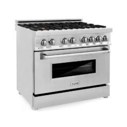 ZLINE 36 In. 4.6 Cu. Ft. Legacy Dual Fuel Range With Gas Cooktop And Electric Convection Oven In Stainless Steel With 6 Brass Burners (RA-BR-36)(Zline 36 Legacy Dual Fuel Range Stainless Steel Brass Burners Ra Br 36)