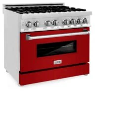 ZLINE 36 In. 4.6 Cu. Ft. Legacy Dual Fuel Range With 6 Burner Gas Cooktop And Electric Convection Oven In Stainless Steel And Red Gloss Door (RA-RG-36)(Zline 36 Legacy Dual Fuel Range Stainless Steel Red Gloss Ra Rg 36) -Induction Cooktop Store zline professional stainless steel range RA RG 36 main
