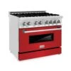 ZLINE 36 In. 4.6 Cu. Ft. Legacy Dual Fuel Range With 6 Burner Gas Cooktop And Electric Convection Oven In Stainless Steel And Red Matte Door (RA-RM-36)(Zline 36 Legacy Dual Fuel Range Stainless Steel Red Matte Ra Rm 36)