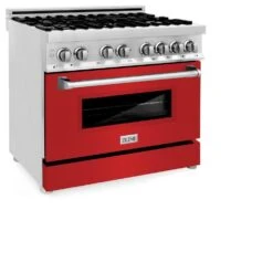 ZLINE 36 In. 4.6 Cu. Ft. Legacy Dual Fuel Range With 6 Burner Gas Cooktop And Electric Convection Oven In Stainless Steel And Red Matte Door (RA-RM-36)(Zline 36 Legacy Dual Fuel Range Stainless Steel Red Matte Ra Rm 36) -Induction Cooktop Store zline professional stainless steel range RA RM 36 main 8ebbe221 abb8 4d62 9b2f 450bfe58975c