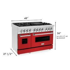 ZLINE 48 In. 6.0 Cu. Ft. Legacy Dual Fuel Range With 7 Burner Gas Cooktop And 2 Electric Ovens In Stainless Steel And Red Matte Doors (RA-RM-48)(Zline 48 Legacy Dual Fuel Range Stainless Steel Red Matte Ra Rm 48) -Induction Cooktop Store zline professional stainless steel range RA RM 48 dimensional graphic