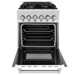ZLINE 24 In. 2.8 Cu. Ft. Legacy Dual Fuel Range With 4 Burner Gas Cooktop And Electric Convection Oven In Stainless Steel And White Matte Door (RA-WM-24)(Zline 24 Legacy Dual Fuel Range Stainless Steel White Matte Ra Wm 24) 25 ZLINE 24 In. 2.8 Cu. Ft. Legacy Dual Fuel Range With 4 Burner Gas Cooktop And Electric Convection Oven In Stainless Steel And White Matte Door (RA-WM-24)(Zline 24 Legacy Dual Fuel Range Stainless Steel White Matte Ra Wm 24) -Induction Cooktop Store zline professional stainless steel range RA WM 24 front open 7c14f4c5 ab35 439c a677 cfe765399167