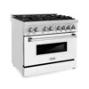 ZLINE 36 In. 4.6 Cu. Ft. Legacy Dual Fuel Range With 6 Burner Gas Cooktop And Electric Convection Oven In Stainless Steel And White Matte Door (RA-WM-36)(Zline 36 Legacy Dual Fuel Range Stainless Steel White Matte Ra Wm 36)