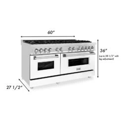 ZLINE 60 In. 7.4 Cu. Ft. Legacy Dual Fuel Range With 9 Burner Gas Cooktop And 2 Electric Convection Ovens In Stainless Steel And White Matte Doors (RA-WM-60)(Zline 60 Legacy Dual Fuel Range Stainless Steel White Matte Ra Wm 60) -Induction Cooktop Store zline professional stainless steel range RA WM 60 dimensional graphic 9eaa0bbf aa1b 465d 823b 4c217bd34ce0