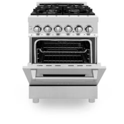 ZLINE 24 In. 2.8 Cu. Ft. Legacy Dual Fuel Range With 4 Burner Gas Cooktop And Electric Convection Oven In Stainless Steel (RA24)(Zline 24 Legacy Dual Fuel Range Stainless Steel Ra24) -Induction Cooktop Store zline professional stainless steel range RA24 front half open