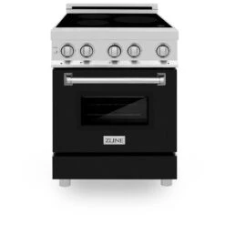ZLINE 24 In. 2.8 Cu. Ft. Legacy Induction Range With 4 Element Cooktop And Electric Oven In Stainless Steel And Black Matte Door (RAIND-BLM-24)(Zline 24 Induction Range Stainless Steel Black Matte Raind Blm 24) -Induction Cooktop Store zline professional stainless steel range RAIND BLM 24 front