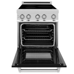 ZLINE 24 In. 2.8 Cu. Ft. Legacy Induction Range With 4 Element Cooktop And Electric Oven In Stainless Steel And Black Matte Door (RAIND-BLM-24)(Zline 24 Induction Range Stainless Steel Black Matte Raind Blm 24) -Induction Cooktop Store zline professional stainless steel range RAIND BLM 24 front open