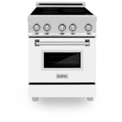 ZLINE 24 In. 2.8 Cu. Ft. Legacy Induction Range With 4 Element Cooktop And Electric Oven In Stainless Steel And White Matte Door (RAIND-WM-24)(Zline 24 Induction Range Stainless Steel White Matte Raind Wm 24) -Induction Cooktop Store zline professional stainless steel range RAIND WM 24 front