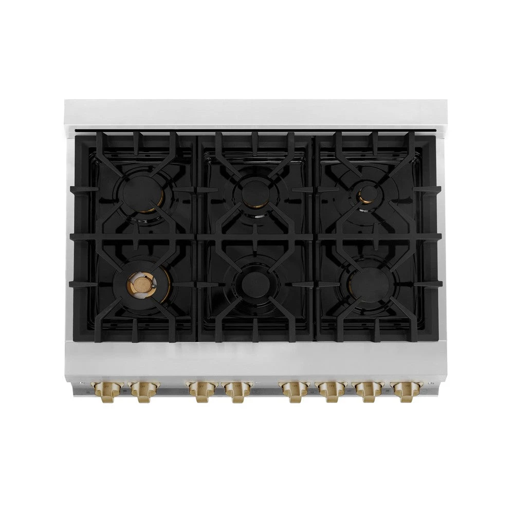 ZLINE Autograph Edition 36 In. 4.6 Cu. Ft. Legacy Dual Fuel Range With 6 Burner Gas Cooktop And Electric Convection Oven In Stainless Steel With White Matte Door And Champagne Bronze Accents (RAZ-WM-36-CB)(Zline Autograph Edition 36 Legacy Dual Fuel Range Stainless Steel White Matte Champagne Bronze Raz Wm 36 Cb) 5 ZLINE Autograph Edition 36 In. 4.6 Cu. Ft. Legacy Dual Fuel Range With 6 Burner Gas Cooktop And Electric Convection Oven In Stainless Steel With White Matte Door And Champagne Bronze Accents (RAZ-WM-36-CB)(Zline Autograph Edition 36 Legacy Dual Fuel Range Stainless Steel White Matte Champagne Bronze Raz Wm 36 Cb) - Image 5