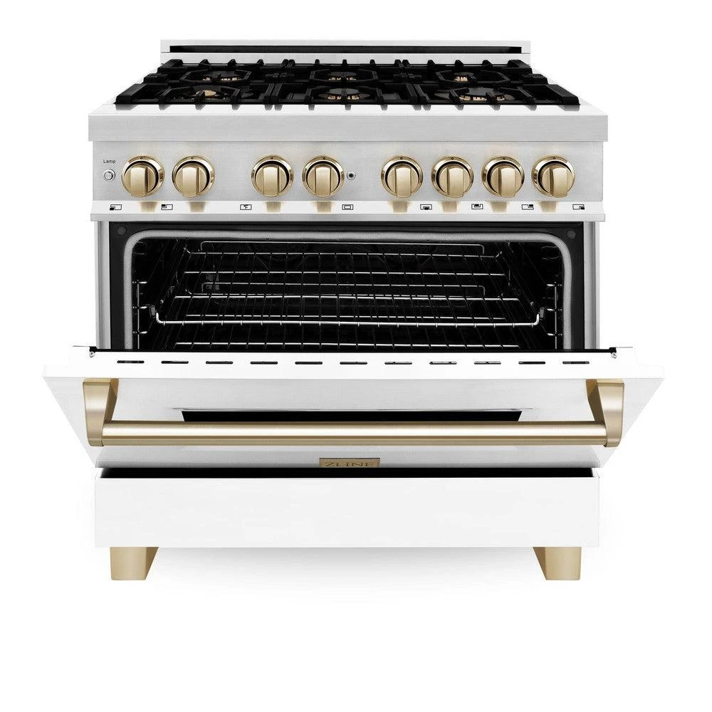 ZLINE Autograph Edition 36 In. 4.6 Cu. Ft. Legacy Dual Fuel Range With 6 Burner Gas Cooktop And Electric Convection Oven In Stainless Steel With White Matte Door And Polished Gold Accents (RAZ-WM-36-G)(Zline Autograph Edition 36 Legacy Dual Fuel Range Stainless Steel White Matte Gold Raz Wm 36 G) 6 ZLINE Autograph Edition 36 In. 4.6 Cu. Ft. Legacy Dual Fuel Range With 6 Burner Gas Cooktop And Electric Convection Oven In Stainless Steel With White Matte Door And Polished Gold Accents (RAZ-WM-36-G)(Zline Autograph Edition 36 Legacy Dual Fuel Range Stainless Steel White Matte Gold Raz Wm 36 G) - Image 6