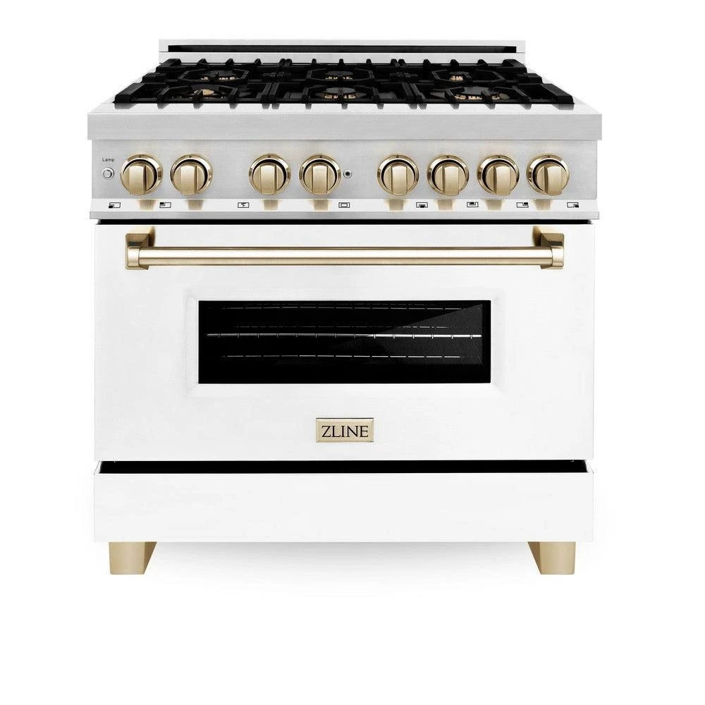 ZLINE Autograph Edition 36 In. 4.6 Cu. Ft. Legacy Dual Fuel Range With 6 Burner Gas Cooktop And Electric Convection Oven In Stainless Steel With White Matte Door And Polished Gold Accents (RAZ-WM-36-G)(Zline Autograph Edition 36 Legacy Dual Fuel Range Stainless Steel White Matte Gold Raz Wm 36 G) 5 ZLINE Autograph Edition 36 In. 4.6 Cu. Ft. Legacy Dual Fuel Range With 6 Burner Gas Cooktop And Electric Convection Oven In Stainless Steel With White Matte Door And Polished Gold Accents (RAZ-WM-36-G)(Zline Autograph Edition 36 Legacy Dual Fuel Range Stainless Steel White Matte Gold Raz Wm 36 G) - Image 5