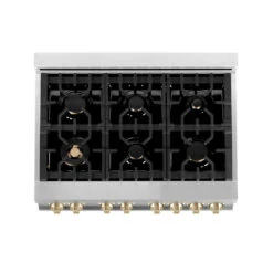 ZLINE Autograph Edition 36 In. 4.6 Cu. Ft. Legacy Dual Fuel Range With 6 Burner Gas Cooktop And Electric Convection Oven In Stainless Steel With White Matte Door And Polished Gold Accents (RAZ-WM-36-G)(Zline Autograph Edition 36 Legacy Dual Fuel Range Stainless Steel White Matte Gold Raz Wm 36 G) 23 ZLINE Autograph Edition 36 In. 4.6 Cu. Ft. Legacy Dual Fuel Range With 6 Burner Gas Cooktop And Electric Convection Oven In Stainless Steel With White Matte Door And Polished Gold Accents (RAZ-WM-36-G)(Zline Autograph Edition 36 Legacy Dual Fuel Range Stainless Steel White Matte Gold Raz Wm 36 G) -Induction Cooktop Store zline professional stainless steel range RAZ WM 36 G top down 1899d216 805c 4470 beaf 37800c1998f2