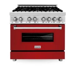 ZLINE 36 In. 4.6 Cu. Ft. Legacy Dual Fuel Range With 6 Burner Gas Cooktop And Electric Convection Oven In Stainless Steel And Red Gloss Door (RA-RG-36)(Zline 36 Legacy Dual Fuel Range Stainless Steel Red Gloss Ra Rg 36) -Induction Cooktop Store zline professional stainless steel range red gloss RA RG 36 front 0058cb8c c928 486f b33c 62438ac20cbf