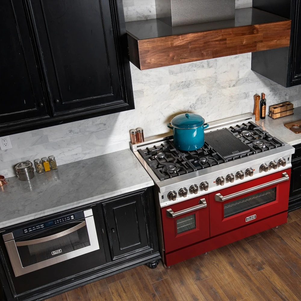 ZLINE 48 In. 6.0 Cu. Ft. Legacy Dual Fuel Range With 7 Burner Gas Cooktop And 2 Electric Ovens In Stainless Steel And Red Gloss Doors (RA-RG-48)(Zline 48 Legacy Dual Fuel Range Stainless Steel Red Gloss Ra Rg 48) 2 ZLINE 48 In. 6.0 Cu. Ft. Legacy Dual Fuel Range With 7 Burner Gas Cooktop And 2 Electric Ovens In Stainless Steel And Red Gloss Doors (RA-RG-48)(Zline 48 Legacy Dual Fuel Range Stainless Steel Red Gloss Ra Rg 48) - Image 2