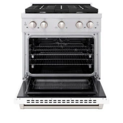 ZLINE 30 In. 4.2 Cu. Ft. Paramount Dual Fuel Range With 4 Burner Gas Cooktop And Electric Convection Oven In Stainless Steel With White Matte Door (SDR-WM-30)(Zline 30 Paramount Dual Fuel Range Stainless Steel White Matte Sdr Wm 30) 17 ZLINE 30 In. 4.2 Cu. Ft. Paramount Dual Fuel Range With 4 Burner Gas Cooktop And Electric Convection Oven In Stainless Steel With White Matte Door (SDR-WM-30)(Zline 30 Paramount Dual Fuel Range Stainless Steel White Matte Sdr Wm 30) -Induction Cooktop Store zline professional stainless steel white matte gas range SDR WM 30 front open 977265ee 95c3 4eb4 a909 1857f6e50b59