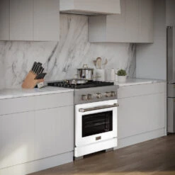 ZLINE 30 In. 4.2 Cu. Ft. Paramount Dual Fuel Range With 4 Burner Gas Cooktop And Electric Convection Oven In Stainless Steel With White Matte Door (SDR-WM-30)(Zline 30 Paramount Dual Fuel Range Stainless Steel White Matte Sdr Wm 30) 24 ZLINE 30 In. 4.2 Cu. Ft. Paramount Dual Fuel Range With 4 Burner Gas Cooktop And Electric Convection Oven In Stainless Steel With White Matte Door (SDR-WM-30)(Zline 30 Paramount Dual Fuel Range Stainless Steel White Matte Sdr Wm 30) -Induction Cooktop Store zline professional stainless steel white matte gas range SDR WM 30 lifestyle angled