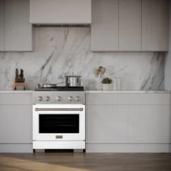 ZLINE 30 In. 4.2 Cu. Ft. Paramount Dual Fuel Range With 4 Burner Gas Cooktop And Electric Convection Oven In Stainless Steel With White Matte Door (SDR-WM-30)(Zline 30 Paramount Dual Fuel Range Stainless Steel White Matte Sdr Wm 30) 25 ZLINE 30 In. 4.2 Cu. Ft. Paramount Dual Fuel Range With 4 Burner Gas Cooktop And Electric Convection Oven In Stainless Steel With White Matte Door (SDR-WM-30)(Zline 30 Paramount Dual Fuel Range Stainless Steel White Matte Sdr Wm 30) -Induction Cooktop Store zline professional stainless steel white matte gas range SDR WM 30 lifestyle front full