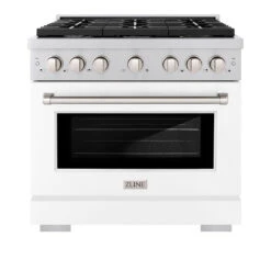 ZLINE 36 In. 5.2 Cu. Ft. Paramount Dual Fuel Range With 6 Burner Gas Cooktop And Electric Convection Oven In Stainless Steel With White Matte Door (SDR-WM-36)(Zline 36 Paramount Dual Fuel Range Stainless Steel White Matte Sdr Wm 36) -Induction Cooktop Store zline professional stainless steel white matte gas range SDR WM 36 front