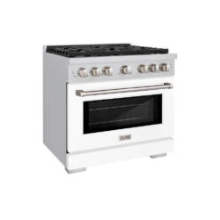 ZLINE 36 In. 5.2 Cu. Ft. Paramount Dual Fuel Range With 6 Burner Gas Cooktop And Electric Convection Oven In Stainless Steel With White Matte Door (SDR-WM-36)(Zline 36 Paramount Dual Fuel Range Stainless Steel White Matte Sdr Wm 36)