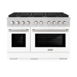 ZLINE 48 In. 6.7 Cu. Ft. Paramount Double Oven Dual Fuel Range With 8 Burner Gas Cooktop In Stainless Steel With White Matte Doors (SDR-WM-48)(Zline 48 Paramount Dual Fuel Range Stainless Steel White Matte Sdr Wm 48) 18 ZLINE 48 In. 6.7 Cu. Ft. Paramount Double Oven Dual Fuel Range With 8 Burner Gas Cooktop In Stainless Steel With White Matte Doors (SDR-WM-48)(Zline 48 Paramount Dual Fuel Range Stainless Steel White Matte Sdr Wm 48) -Induction Cooktop Store zline professional stainless steel white matte gas range SDR WM 48 front