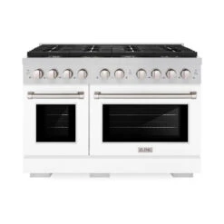 ZLINE 48 In. 6.7 Cu. Ft. Paramount Double Oven Dual Fuel Range With 8 Burner Gas Cooktop In Stainless Steel With White Matte Doors (SDR-WM-48)(Zline 48 Paramount Dual Fuel Range Stainless Steel White Matte Sdr Wm 48) 15 ZLINE 48 In. 6.7 Cu. Ft. Paramount Double Oven Dual Fuel Range With 8 Burner Gas Cooktop In Stainless Steel With White Matte Doors (SDR-WM-48)(Zline 48 Paramount Dual Fuel Range Stainless Steel White Matte Sdr Wm 48) -Induction Cooktop Store zline professional stainless steel white matte gas range SDR WM 48 front hero