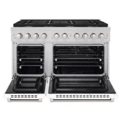 ZLINE 48 In. 6.7 Cu. Ft. Paramount Double Oven Dual Fuel Range With 8 Burner Gas Cooktop In Stainless Steel With White Matte Doors (SDR-WM-48)(Zline 48 Paramount Dual Fuel Range Stainless Steel White Matte Sdr Wm 48) 19 ZLINE 48 In. 6.7 Cu. Ft. Paramount Double Oven Dual Fuel Range With 8 Burner Gas Cooktop In Stainless Steel With White Matte Doors (SDR-WM-48)(Zline 48 Paramount Dual Fuel Range Stainless Steel White Matte Sdr Wm 48) -Induction Cooktop Store zline professional stainless steel white matte gas range SDR WM 48 front open 4d8b6780 89e4 4d91 8c21 7df0125eabaf