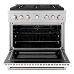 ZLINE 36 In. 5.2 Cu. Ft. Paramount Gas Range With 6 Burner Cooktop And Convection Gas Oven In Stainless Steel With White Matte Door (SGR-WM-36)(Zline 36 Paramount Gas Range Stainless Steel White Matte Sgr Wm 36) -Induction Cooktop Store zline professional stainless steel white matte gas range SGR WM 36 front opencopy