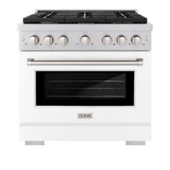 ZLINE 36 In. 5.2 Cu. Ft. Paramount Gas Range With 6 Burner Cooktop And Convection Gas Oven In Stainless Steel With White Matte Door (SGR-WM-36)(Zline 36 Paramount Gas Range Stainless Steel White Matte Sgr Wm 36) -Induction Cooktop Store zline professional stainless steel white matte gas range SGR WM 36 frontcopy