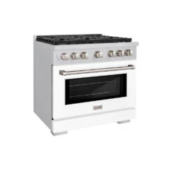 ZLINE 36 In. 5.2 Cu. Ft. Paramount Gas Range With 6 Burner Cooktop And Convection Gas Oven In Stainless Steel With White Matte Door (SGR-WM-36)(Zline 36 Paramount Gas Range Stainless Steel White Matte Sgr Wm 36)