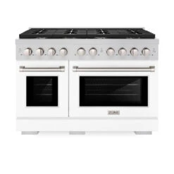 ZLINE 48 In. 6.7 Cu. Ft. Paramount Double Oven Gas Range With 8 Burner Cooktop In Stainless Steel With White Matte Doors (SGR-WM-48)(Zline 48 Paramount Gas Range Stainless Steel White Matte Sgr Wm 48) -Induction Cooktop Store zline professional stainless steel white matte gas range SGR WM 48 frontcopy