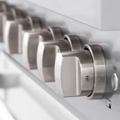 ZLINE 48 In. 6.7 Cu. Ft. Paramount Double Oven Gas Range With 8 Burner Cooktop In Stainless Steel With White Matte Doors (SGR-WM-48)(Zline 48 Paramount Gas Range Stainless Steel White Matte Sgr Wm 48) -Induction Cooktop Store zline professional stainless steel white matte gas range SGR WM 48 knob detailcopy