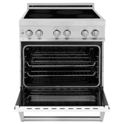 ZLINE 30 In. 4.0 Cu. Ft. Legacy Induction Range With 4 Element Cooktop And Electric Oven In Stainless Steel And White Matte Door (RAIND-WM-30)(Zline 30 Induction Range Stainless Steel White Matte Raind Wm 30) 14 ZLINE 30 In. 4.0 Cu. Ft. Legacy Induction Range With 4 Element Cooktop And Electric Oven In Stainless Steel And White Matte Door (RAIND-WM-30)(Zline 30 Induction Range Stainless Steel White Matte Raind Wm 30) -Induction Cooktop Store zline professional stainless steel white matte induction range RAIND WM 30 front open