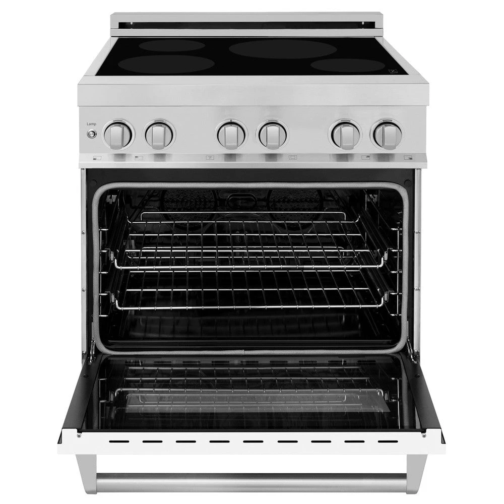 ZLINE 30 In. 4.0 Cu. Ft. Legacy Induction Range With 4 Element Cooktop And Electric Oven In Stainless Steel And White Matte Door (RAIND-WM-30)(Zline 30 Induction Range Stainless Steel White Matte Raind Wm 30) 4 ZLINE 30 In. 4.0 Cu. Ft. Legacy Induction Range With 4 Element Cooktop And Electric Oven In Stainless Steel And White Matte Door (RAIND-WM-30)(Zline 30 Induction Range Stainless Steel White Matte Raind Wm 30) - Image 4