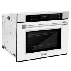 ZLINE 30 In. Professional True Convection Single Wall Oven With Air Fry And Self Clean In Stainless Steel With White Matte Door (WAS-WM-30)(Zline 30 Wall Oven Stainless Steel White Matte Was Wm 30) -Induction Cooktop Store zline professional stainless steel white matte wall oven WAS WM 30 side hero