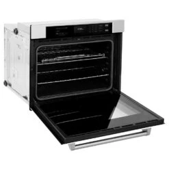 ZLINE 30 In. Professional True Convection Single Wall Oven With Air Fry And Self Clean In Stainless Steel With White Matte Door (WAS-WM-30)(Zline 30 Wall Oven Stainless Steel White Matte Was Wm 30) -Induction Cooktop Store zline professional stainless steel white matte wall oven WAS WM 30 side open hero