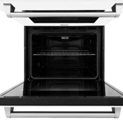 ZLINE 30 In. Professional True Convection Double Wall Oven With Air Fry And Self Clean In Stainless Steel With White Matte Doors (WAD-WM-30)(Zline 30 Double Wall Oven Stainless Steel White Matte Wad Wm 30) 25 ZLINE 30 In. Professional True Convection Double Wall Oven With Air Fry And Self Clean In Stainless Steel With White Matte Doors (WAD-WM-30)(Zline 30 Double Wall Oven Stainless Steel White Matte Wad Wm 30) -Induction Cooktop Store zline professional white matte stainless steel wall oven WAD WM 30 detail front open 2