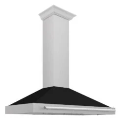 ZLINE 48 In. Convertible Satin Stainless Steel Wall Mount Range Hood With Black Matte Shell And Stainless Steel Handle (KB4SNX-BLM-48)(Zline 48 Wall Mount Range Hood Satin Stainless Steel Black Matte Kb4snx Blm 48)