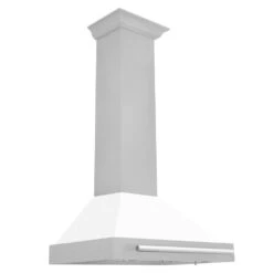 ZLINE 30 In. Convertible Satin Stainless Steel Wall Mount Range Hood With White Matte Shell And Stainless Steel Handle (KB4SNX-WM-30)(Zline 30 Wall Mount Range Hood Satin Stainless Steel White Matte Kb4snx Wm 30)