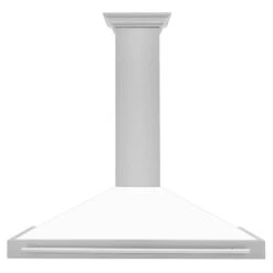 ZLINE 48 In. Convertible Satin Stainless Steel Wall Mount Range Hood With White Matte Shell And Stainless Steel Handle (KB4SNX-WM-48)(Zline 48 Wall Mount Range Hood Satin Stainless Steel White Matte Kb4snx Wm 48) -Induction Cooktop Store zline rangehood stainless KB4SNX WM48 front