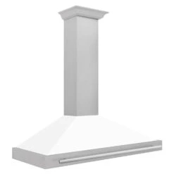 ZLINE 48 In. Convertible Satin Stainless Steel Wall Mount Range Hood With White Matte Shell And Stainless Steel Handle (KB4SNX-WM-48)(Zline 48 Wall Mount Range Hood Satin Stainless Steel White Matte Kb4snx Wm 48) -Induction Cooktop Store zline rangehood stainless KB4SNX WM48 side