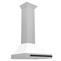 ZLINE Autograph Edition 30 In. Convertible Satin Stainless Steel Wall Mount Range Hood With White Matte Shell And Matte Black Handle (KB4SNZ-WM30-MB)(Zline Autograph Edition 30 Wall Mount Range Hood Satin Stainless Steel White Matte Matte Black Kb4snz Wm30 Mb)