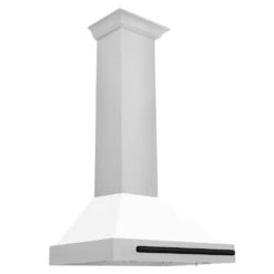 ZLINE Autograph Edition 30 In. Convertible Stainless Steel Range Hood With White Matte Shell And Matte Black Accents (KB4STZ-WM30-MB)(Zline Autograph Edition 30 Wall Mount Range Hood Stainless Steel White Matte Matte Black Kb4stz Wm30 Mb)