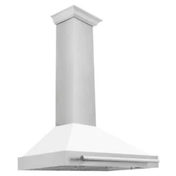 ZLINE 36 In. Convertible Stainless Steel Range Hood With White Matte Shell And Stainless Steel Handle (KB4STX-WM-36)(Zline 36 Wall Mount Range Hood Stainless Steel White Matte Kb4stx Wm 36)